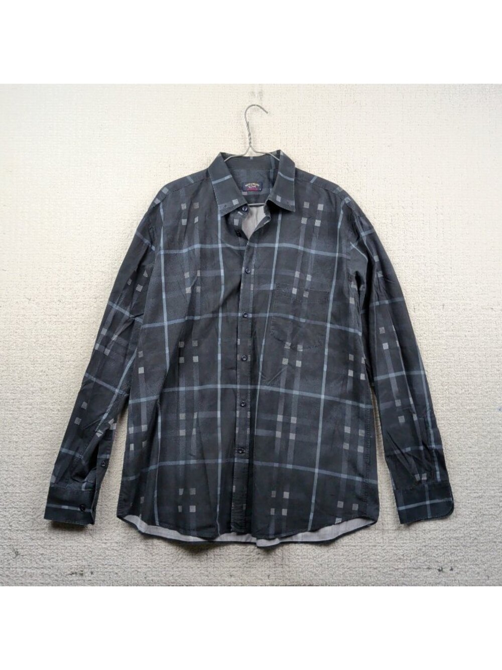 Paul & Shark Yachting Black Plaid Button Up Dress Shirt Italy Made Men Sz 44